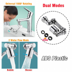 1080&deg; p&ouml;&ouml;rleva segisti pihustipea 22/24 mm adapteriga segisti pikendusega aeraatori pritsmemullitaja otsik k&ouml;&ouml;gikraani kraanikausi robotvars Dual mode 1080