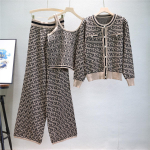 S&uuml;gis- ja talvine naiste kudumis&uuml;likond Mood Jacquard Koo Kardigan Jakk Aluss&auml;rk Kolmeosaline k&otilde;rge v&ouml;&ouml;kohaga &otilde;hukesed sirged laia s&auml;&auml;rega p&uuml;ksid One Size khaki