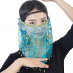 Performance loor l&auml;bipaistev v&otilde;rk, litrid ja helmed sisekujundus K&otilde;hutants Tribal Face Loor Retro Hiina stiilis Hanfu Prop Halloweeni kost&uuml;&uuml;mi aksessuaar j&auml;rve sinine v&auml;rv