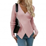 Naiste seksikas V-kaelusega sviiter, kootud top Slim Fit pullover, pikkade varrukatega pehmest hingavast kangast kampsun s&uuml;gisriided S roosa