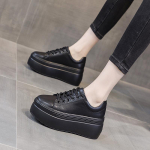 Moodsad Ehtsad Nahast Naiste Vabaajajalatsid Super Paks 8cm Platvormkiil Moodsad Tossud Paksud Kevadised Lamedad Zapados Mujer 35 must