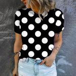 Must valge polka t&auml;ppide mustriga igap&auml;evane Fallow Style naiste sumerriided Suurem&otilde;&otilde;tmeline T-s&auml;rk l&uuml;hikeste varrukatega mugavad topid S-8XL 3XL