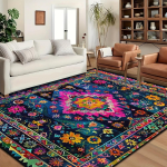 Eksotilise stiiliga v&auml;rviline lillemustriga vaip Prindi Moodne stiilne toap&otilde;randavaip Pol&uuml;ester libisemiskindel uksematt Magamistoa sissep&auml;&auml;s 140x200cm-55x79in