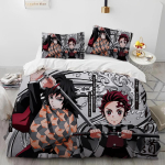 3-osaline anime voodipesukomplekt Demon Slayer voodipesukomplekt Tr&uuml;kitud tekikott Voodipesu Komplekt Mugav Hingav Luksuslik Linuvillane Voodipesu AU Single(140x210cm)