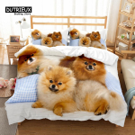 Kutsikas&otilde;prade 3D Koeraga Tekikott Komplekt, Moodne Voodipesu Komplekt, Pehme Mugav Hingav Tekikott, Magamistoa K&uuml;lalistetoa Kaunistuseks 140x200cm 3pcs beige