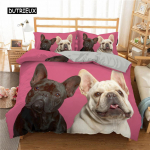 Buldogi tekikott Prantsuse buldogid Voodipesukomplekt &Uuml;heinimesevoodi Pol&uuml;ester &Scaron;okolaadipruun Kutsikas Lemmikloom Koerake Loom Tekikott Koeraarmastajale Kingitused EU single(135x200cm)