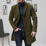 S&uuml;gistalvine meeste trent&scaron;mantel, pika varrukaga &uuml;hev&auml;rviline &uuml;herealine villane mantel, mis sobib keskmise pikkusega mantel 3XL roheline