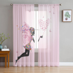 Roosad T&uuml;drukud Lilledega Liblikatega L&auml;bipaistvad Kardinad Elutoa Kaunistuseks Aknakardinad K&ouml;&ouml;ki T&uuml;ll Voile Organza Kardinad W135 x H115cm x1 white