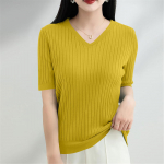 Naiste mood lahtise kudumiga kampsun p&otilde;hjas&auml;rk V-kaelusega pullover l&uuml;hikeste varrukatega &uuml;hev&auml;rviline topp L must