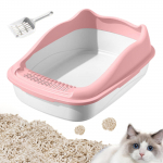 Cat Litter Box Non Sticky Easy to Clean with High Sides for Cats Kitten