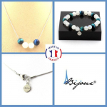 Pierres et Min&eacute;raux. Parure bijoux Bracelet Collier Perles Oeil de Tigre bleu clair + Taille personnalisable.