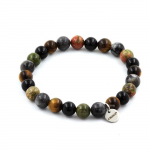 Pierres et Min&eacute;raux. Bracelet Perles Labradorite + Oeil de Tigre + Unakite + Agate noire 8 Fabriqu&eacute; en France.