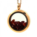 Pierres et Min&eacute;raux. Collier Rubis brut. Mod&egrave;le M&eacute;daillon 20 mm. Couleur Or rose.