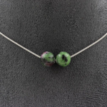 Pierres et Min&eacute;raux. Collier 2 perles Epidote d'Australie 8 mm. Chaine en acier inoxydable Collier femmes, hommes. Taille personnal