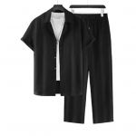 2 tk/komplekt Meeste vabaaja riietus rev l&uuml;hikeste varrukatega &uuml;herealine s&auml;rk Elastne v&ouml;&ouml;koht pikad p&uuml;ksid, &uuml;hev&auml;rviline riietus S kohv