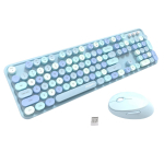 Mofi juhtmevaba retrokujuline klaviatuuri ja hiire komplekt: Ergonoomiline, 104 klahvi, Mitme s&uuml;steemiga &uuml;hilduv, T&auml;iuslik s&uuml;learvutip&otilde;hiseks m&auml;ngimiseks ja kontorit&ouml;&ouml;ks sinine