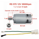 Elektriauto mootor 10 hammast 6V /12V 24V RS550 RS390 RS380 570 12V 35000RPM