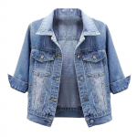 Naiste vabaaja teksajakk kulutatud denim 3/4 varrukatega mantel alla keeratava kraega vintage stiil igap&auml;evaseks kandmiseks L helesinine v&auml;rv