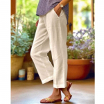 Puuvillane ja linane naiste vaba mood, &uuml;hev&auml;rvilised sirged vabaaja p&uuml;ksid naiste riided XXXXL beež