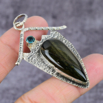 Black Tiger Eye, Topaz Handmade 925 Sterling Silver Pendant 2.25 b7m19