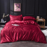 Luksuslik puhas satiinsiidist voodipesukomplekt Pehme p&ouml;&ouml;ratav h&uuml;poallergeenne voodilinakomplekt Lame lina Voodilina Padjap&uuml;&uuml;r Beebi &Uuml;heinimesevoodi T&auml;issuurus Queen-suurus King-suurus King Size 4 pcs veinipunane v&auml;rv