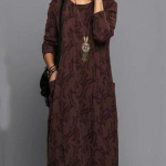 Kevad & S&uuml;gis Naiste Tr&uuml;kiga &Uuml;mar Kaelusega Vabaaja Pikkade Varrukatega Taskutega Kleit 5XL