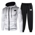 Kuum m&uuml;&uuml;k meeste spordidress, Trendikas tr&uuml;kitud vabaaja lukuga kapuutsiga jope + dressip&uuml;ksid komplekt, Igap&auml;evaseks tegevuseks spordis&auml;rk jope komplekt XL valge