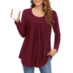 Women's fashionable casual solid-color long-sleeved pullover round-neck T-shirt top L