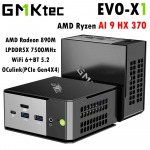 GMKtec EVO-X1 Mini PC AMD AI 9 HX 370 Win11 Pro LPDDR5X 32/64GB 7500MHz PCIe4.0 M.2 SSD Wifi6 BT5.2 USB3.2*4 M&auml;nguri AI Arvuti LPDDR5 32GB-1TB NVMe must