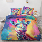 Naljakas kaelkirjakuga tekikate King 3-osaline v&auml;rviliste loomadega voodipesukomplekt, pehme mikrokiud grafitiga tekikate komplekt padjap&uuml;&uuml;ridega 135x200cm 3pcs&Duvet Cover
