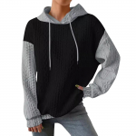 Naiste Patchwork Fashion Mugav vabaaja kapuutsiga pikkade varrukatega kampsun M