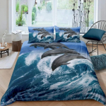 3D Dolphin In Blue Sea Queen King Size voodipesukomplektid Loomade &Uuml;hekordne tekikott Lastele T&auml;iskasvanute voodi Pol&uuml;esterst voodiriided US Twin(172x218cm)