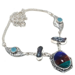 Natural Dichroic Glass, Pearl 925 Sterling Silver Jewelry Necklace 18 h2r54