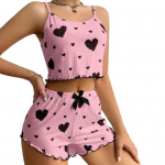 2 tk/komplekt Naiste suvine pidžaama &uuml;likond, reguleeritav rihm, varrukateta s&uuml;dameprinter Crop Top Shirring Edge k&otilde;rge v&ouml;&ouml;kohaga l&uuml;hikesed p&uuml;ksid magamistoa magamisriiete komplekt L