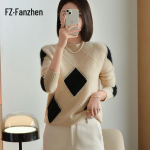Fanzhen Women's 100% Wool Thick Knit Sweater XL