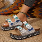 Moodsad retro paksude talladega kahekordse pandlaga strassidega korgist sussid naiste vabaaja sussid strassidega moodsad paksude talladega Birkencool sussid 36 valge