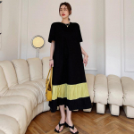 Naiste pikk kleit suvine suures suuruses mood must vaba vabaaja &uuml;lisuur puuvill 3XL