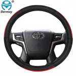 for Toyota Land Cruiser Prado 90 100 120 150 200 300 Fj Cruiser Genuine Leather Car Steering Wheel Cover Auto Accessories punane