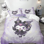 Kuromi tr&uuml;kitud koomiksilina lastele armastusv&auml;&auml;rne Sanrio pehme kohandatav voodipesu eritellimusel valmistatud kodu magamistuba EU Single(135*200cm)3pcs gray
