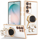 Kaitse&uuml;mbris Samsung Galaxy S26 Ultra jaoks, Silikoonkaitse 3D Astronaudi Mustriga Hoidikuga - Valge valge