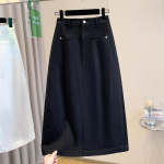 DIMANAF 2026 Suvi Pluss Suurus Naiste Seelikud Puuvillane Elastne V&ouml;&ouml;koht &Uuml;lesuuruses Vabaaja Daami Pikad Seelikud Denim &Uuml;hev&auml;rviline must XL must