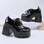 Super platvormiga k&otilde;rgendatud kontsaga rihmadega &uuml;hed kingad naistele S&uuml;gisene uus &uuml;mmarguse ninaga platvormploki kontsaga loafer 35 must