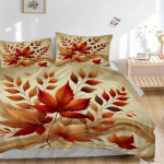 3-osaline voodipesukomplekt S&uuml;gislehed Sisaldab 1 tekki + 2 padjap&uuml;&uuml;ri, ilma padjat&auml;ideteta, pehme, mugav, kerge, hingav112 155x200cm beige