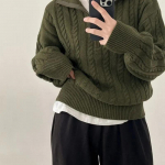 S&uuml;gis ja Talv Paks Kootud &Uuml;laosa Poollukuga Kampsunid Naiste Vintage Keerutatud Kudumiga L&uuml;hike Pullover Vabaaja Mujer Pikkade Varrukatega Topid S roheline