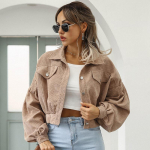 S&uuml;gisesed L&uuml;hikesed Sametjakid &Uuml;likond &Uuml;he n&ouml;&ouml;pidega Laternsvarrukatega Mantlid Naiste Mood Vintage Talvine Naiste Jakk XS khaki