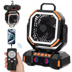40000mAh akutoitega ventilaator, kaasaskantav laetav laua-/telkimisventilaator LED-valguse ja konksuga, v&auml;liventilaator telgi/auto reisi jaoks oranž