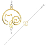 Les Tr&eacute;sors De Lily [Q9353] - Bracelet Argent artisanal 'Chat en boule' dor&eacute; argent&eacute; (rhodi&eacute;) - 16x16 mm kuld