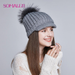 SOMALER K&auml;sitsi valmistatud soojad naiste talvem&uuml;tsid, mood, ehtsast pesukarusnahast pompomm&uuml;ts &auml;&auml;rega t&uuml;drukutele, paksud nokam&uuml;tsid One Size hall