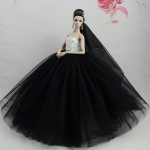 Valged mustad nukukleidid Barbie-nuku riided Vestido pika sabaga &otilde;htukleit riided pulmakleit + loor 1:6 nukutarvikud must