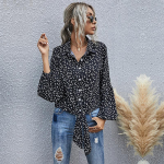 Naiste kevadsuvi vabaaja pluusis&auml;rk, puhvis varrukas, alla keeratav krae, &uuml;herealine side, &scaron;ifooni armastusmustriline muster must SML XL S must